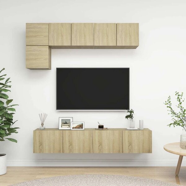 5 részes Fali TV Szekrény - Sonoma Tölgy - Modern Design