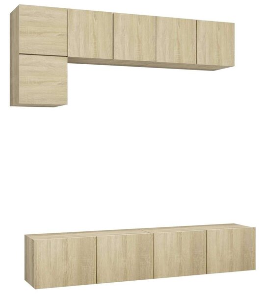 5 részes Fali TV Szekrény - Sonoma Tölgy - Modern Design