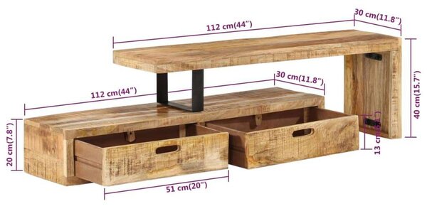 Mangófa TV-állvány - Antik Stílus - 112cm