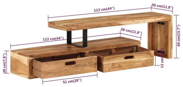 Akácfa TV-állvány - 2 Fiókos - 112cm