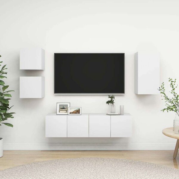 Modern 5 részes Fehér Falra Szerelhető TV Szekrény Szett