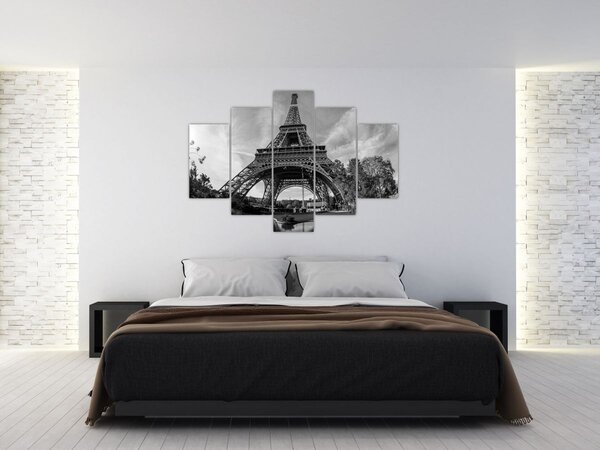 Kép - Eiffel-torony, fekete-fehér (150x105 cm)
