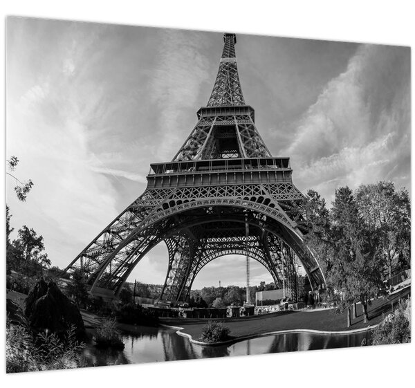 Kép - Eiffel-torony, fekete-fehér (70x50 cm)