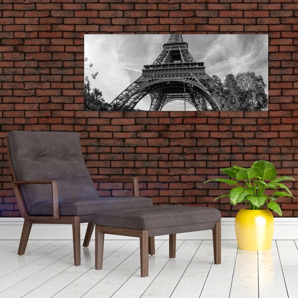 Kép - Eiffel-torony, fekete-fehér (120x50 cm)