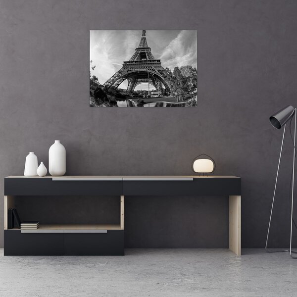 Kép - Eiffel-torony, fekete-fehér (70x50 cm)
