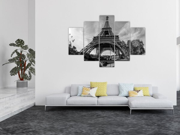 Kép - Eiffel-torony, fekete-fehér (150x105 cm)
