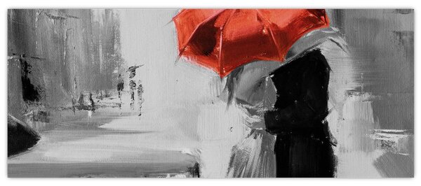 Kép - Szerelmespár egy esernyő alatt, piros (120x50 cm)