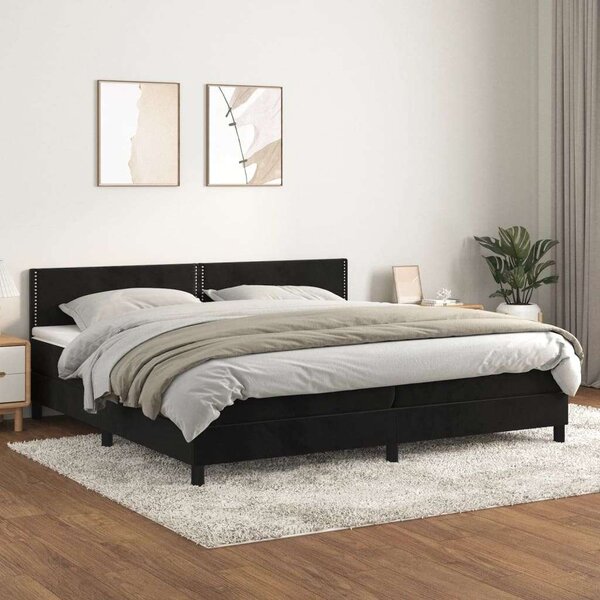 VidaXL 200x200 cm-es Fekete Bársony Ágy Matraccal