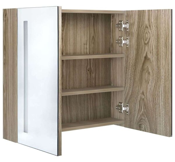 VidaXL tölgyszínű LED-es tükrös fürdőszobaszekrény 62 x 14 x 60 cm