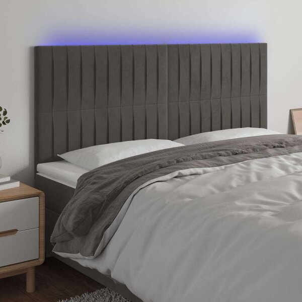 VidaXL Bársony Ágytámlá - LED-es - 180x128cm - Sötétszürke