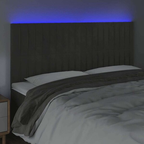 VidaXL Bársony Ágytámlá - LED-es - 180x128cm - Sötétszürke
