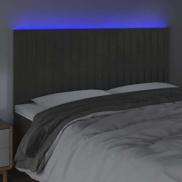 VidaXL Bársony Ágytámlá - LED-es - 180x128cm - Sötétszürke