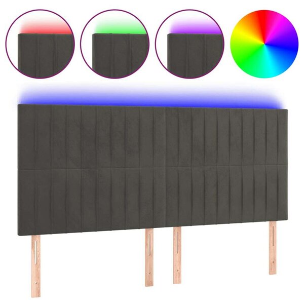 VidaXL Bársony Ágytámlá - LED-es - 180x128cm - Sötétszürke