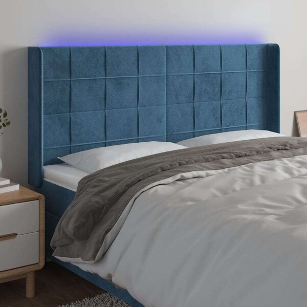 VidaXL sötétkék bársony LED-es fejtámla 163x16x118/128 cm