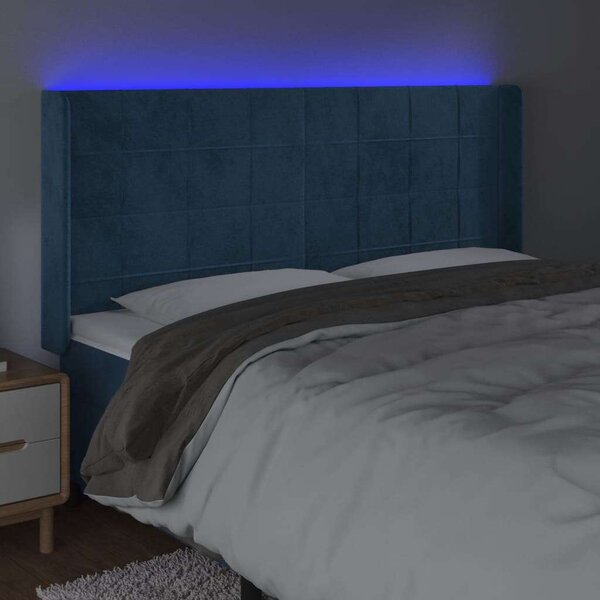 VidaXL sötétkék bársony LED-es fejtámla 163x16x118/128 cm