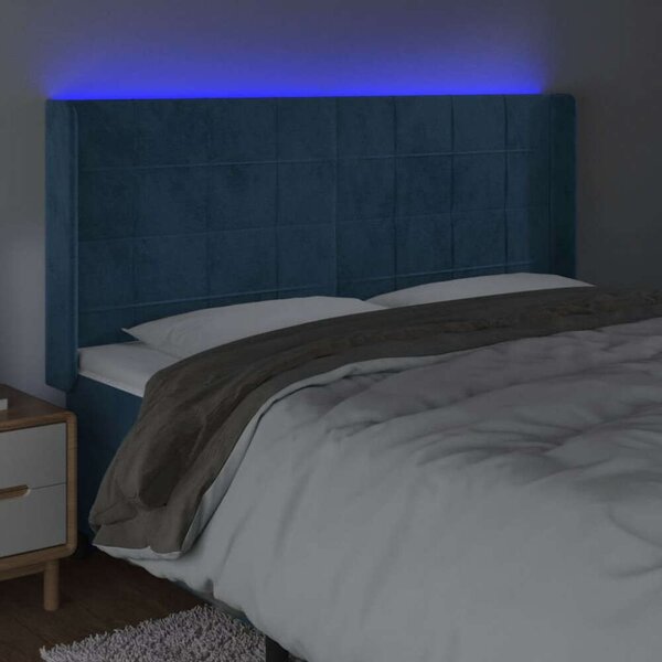 VidaXL sötétkék bársony LED-es fejtámla 163x16x118/128 cm
