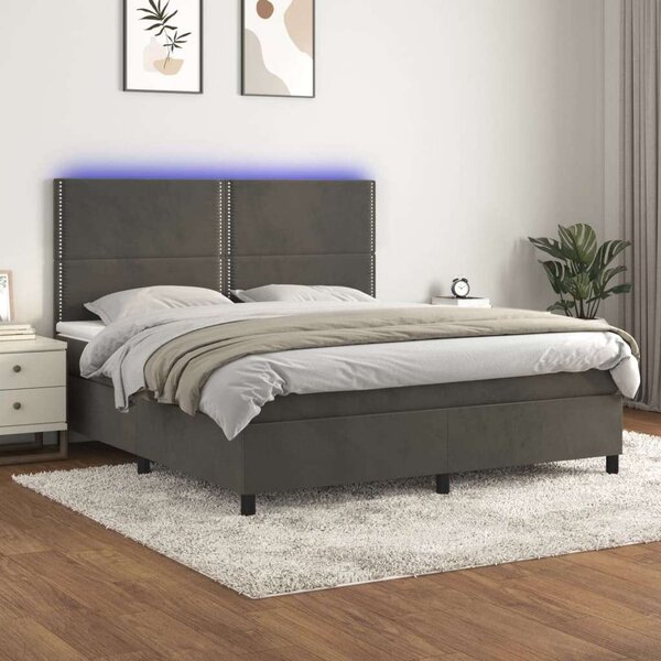 VidaXL sötétszürke bársony rugós és LED-es ágy matraccal 180x200 cm