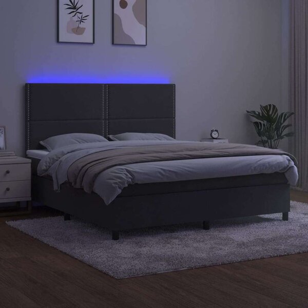 VidaXL sötétszürke bársony rugós és LED-es ágy matraccal 180x200 cm