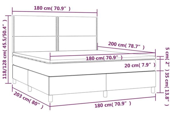 VidaXL sötétszürke bársony rugós és LED-es ágy matraccal 180x200 cm