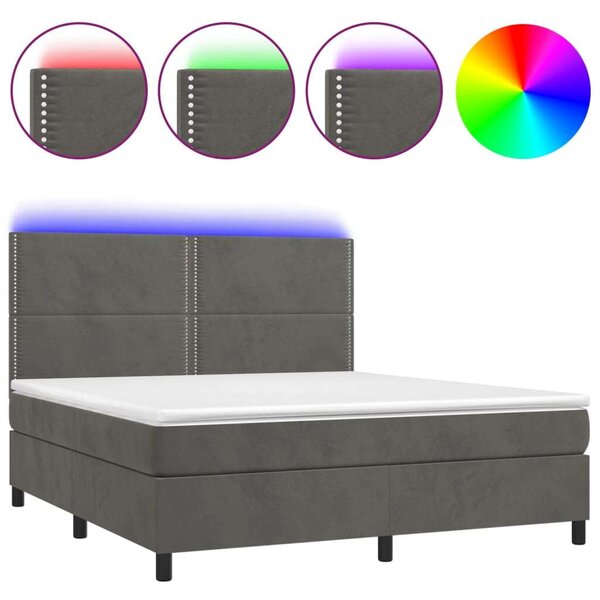 VidaXL sötétszürke bársony rugós és LED-es ágy matraccal 180x200 cm