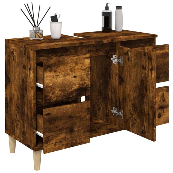 VidaXL füstös tölgyszínű szerelt fa mosdószekrény 80 x 33 x 60 cm