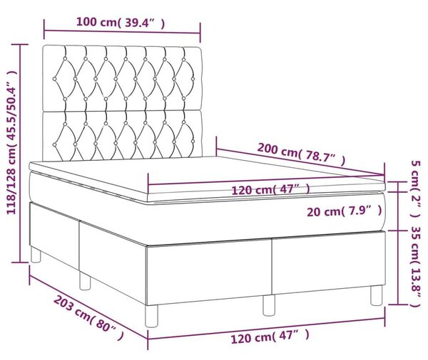 VidaXL LED-es Ágy - Szürke - 120x200 cm