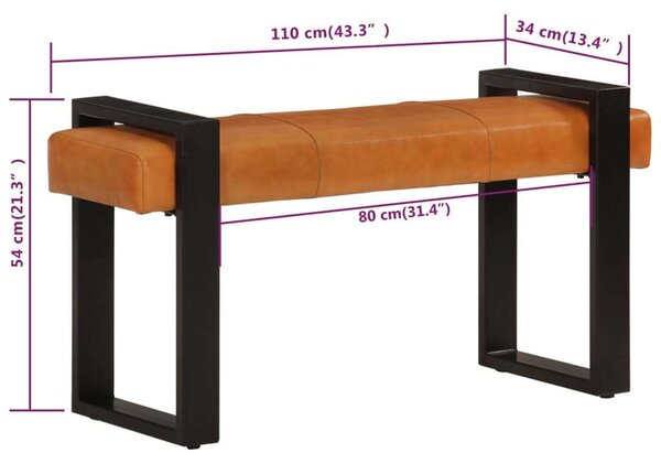 VidaXL fekete-barna valódi kecskebőr pad 110 cm