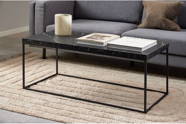 Fekete dohányzóasztal márvány dekoros asztallappal 55x110 cm Barossa – Actona