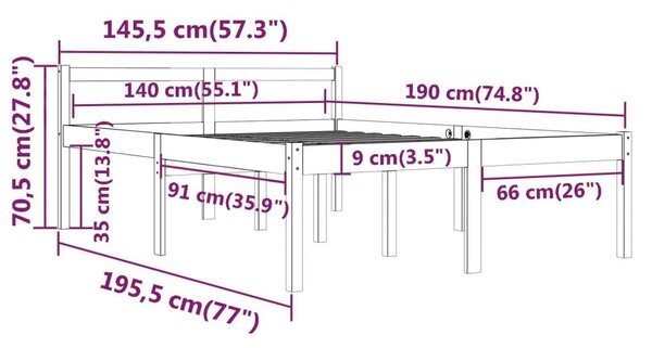 VidaXL tömör fenyőfa ágy időseknek 140 x 190 cm