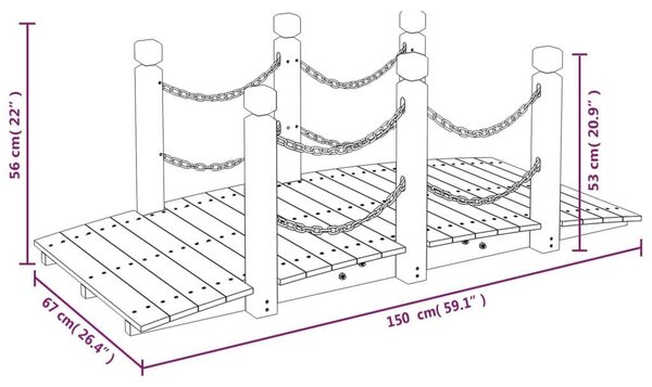 VidaXL Fa Kerti Híd - Lánckorláttal - 150cm