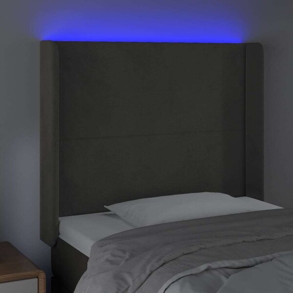VidaXL LED-es Bársony Ágyfejtámla - Sötétszürke - 83x16x118/128cm