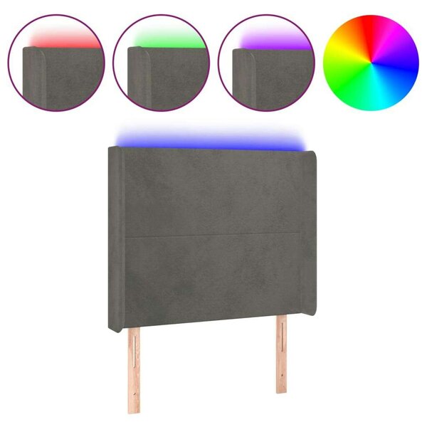 VidaXL LED-es Bársony Ágyfejtámla - Sötétszürke - 83x16x118/128cm