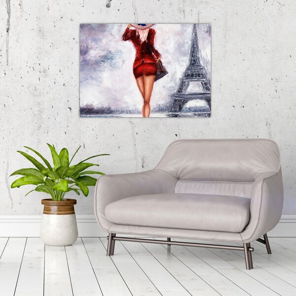 Kép - Nő és az Eiffel-torony (70x50 cm)