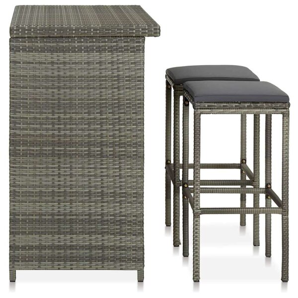 VidaXL 3 részes szürke polyrattan bárszett