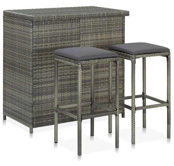 VidaXL 3 részes szürke polyrattan bárszett