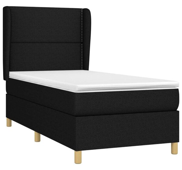 VidaXL Fekete Szövet Ágy - Rugós Matraccal - 100x200 cm