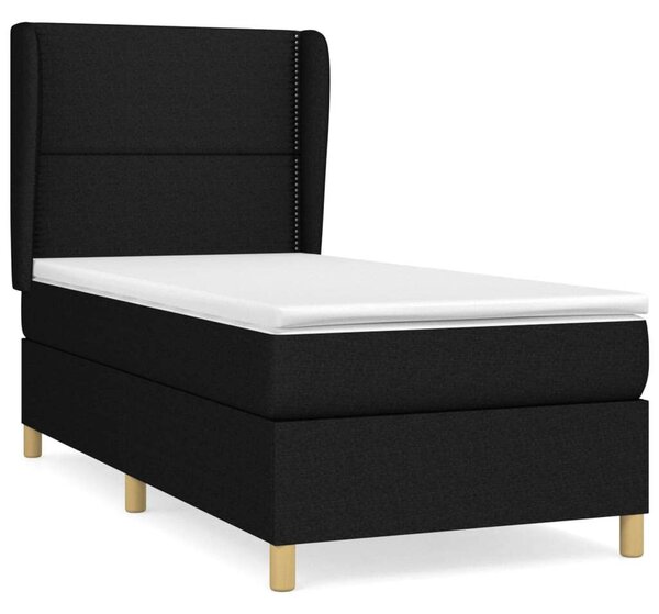 VidaXL Fekete Szövet Ágy - Rugós Matraccal - 100x200 cm