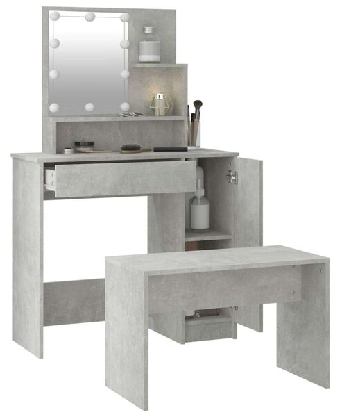 LED-es Sminkasztal szett - Betonszürke - 86,5x35x136cm
