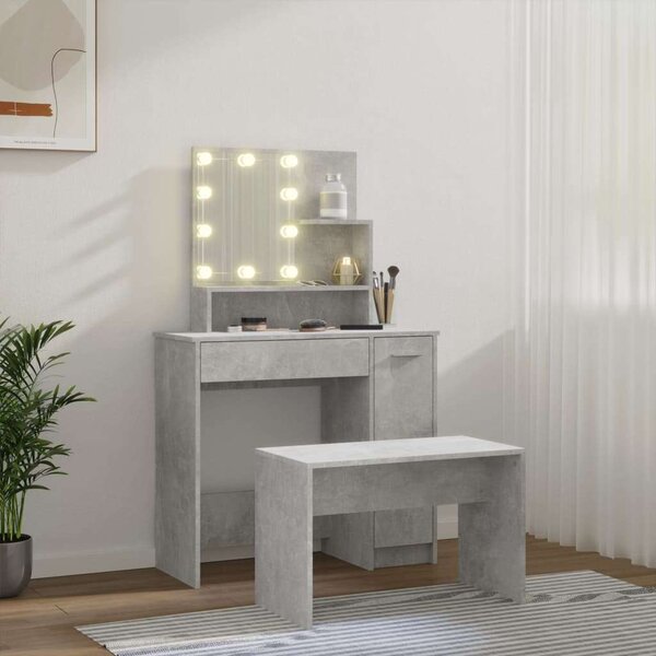 LED-es Sminkasztal szett - Betonszürke - 86,5x35x136cm