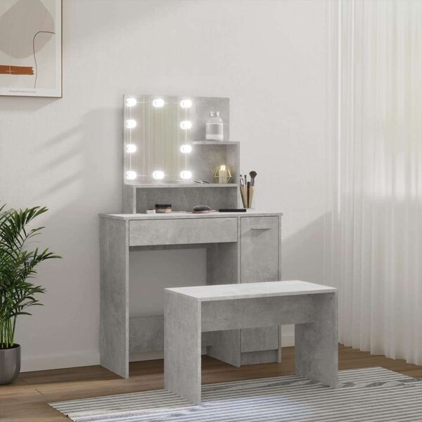 LED-es Sminkasztal szett - Betonszürke - 86,5x35x136cm