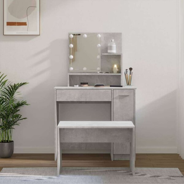 LED-es Sminkasztal szett - Betonszürke - 86,5x35x136cm