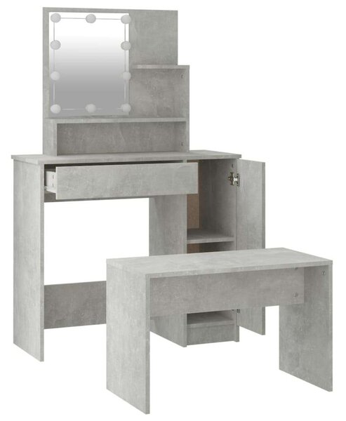 LED-es Sminkasztal szett - Betonszürke - 86,5x35x136cm