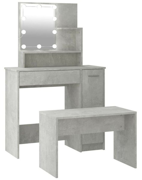 LED-es Sminkasztal szett - Betonszürke - 86,5x35x136cm