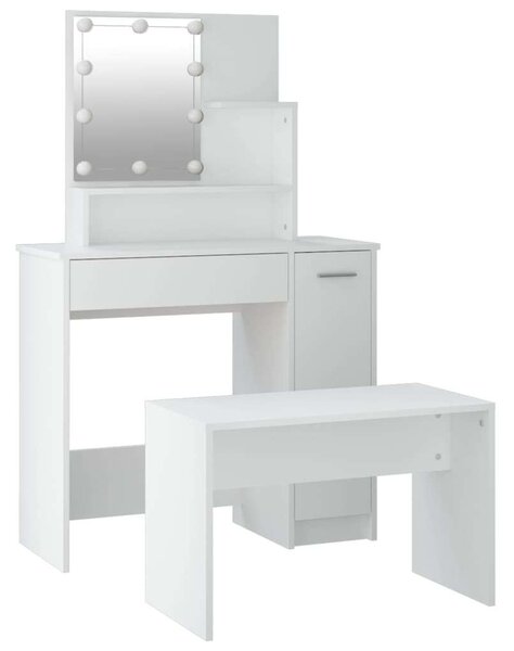 Fehér LED-es Sminkasztal Szett Székkel