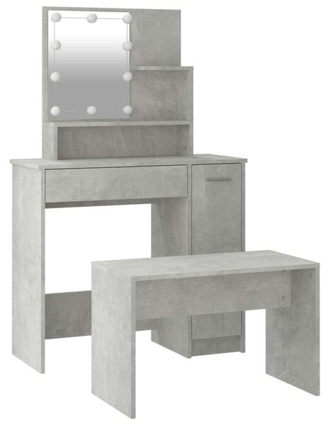 LED-es Sminkasztal szett - Betonszürke - 86,5x35x136cm
