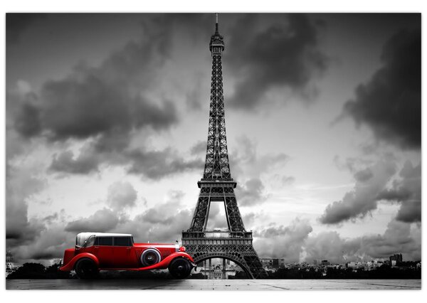 Kép - Az Eiffel-torony és a piros autó (90x60 cm)