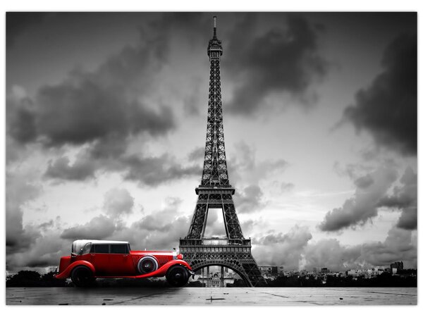Kép - Az Eiffel-torony és a piros autó (70x50 cm)
