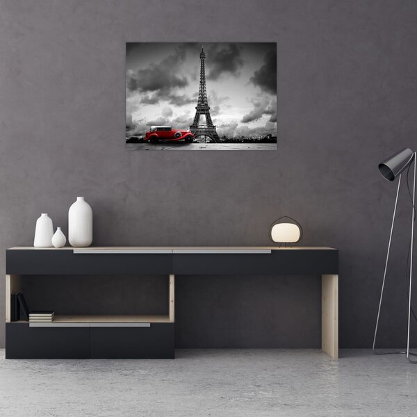 Kép - Az Eiffel-torony és a piros autó (70x50 cm)