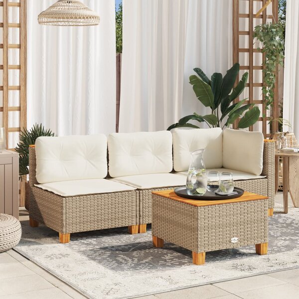 VidaXL bézs polyrattan és akácfa kerti asztal 55 x 55 x 36 cm