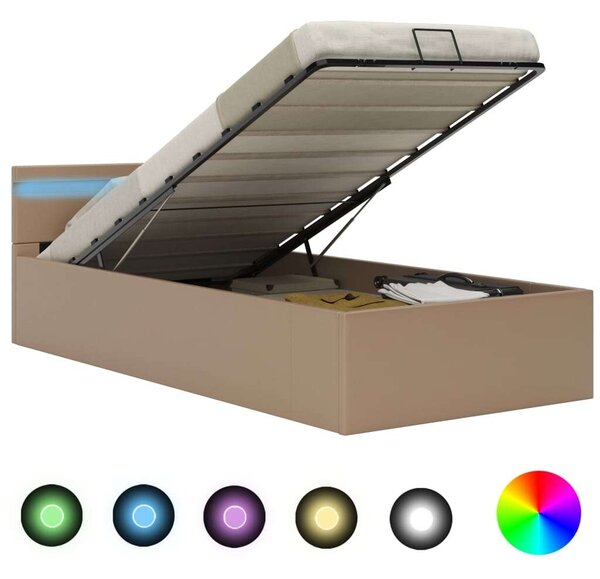 VidaXL kávészínű műbőr LED-es hidraulikus ágykeret 90 x 200 cm